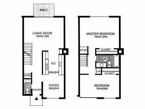 Floor plan for 2 beds, 2 baths, 900 sqft